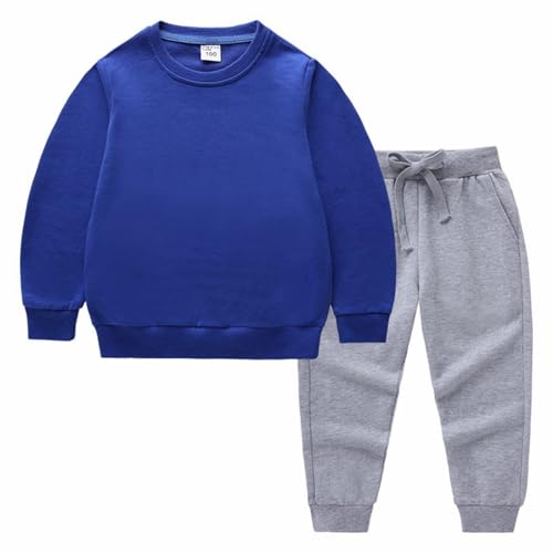 Kids Boys Girls Athletic Outfit Long Sleeve Crewneck Plain Pullover Sweatshirts Elastic Waist Drawstring Pants Set