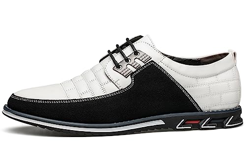 Men's Premium Leather Dress Shoes Comfort Business Casual Oxford Shoes Fashion Dress Sneakers Soft Loafers Derby Shoe for Office Working Driving Walking White, 11 US2