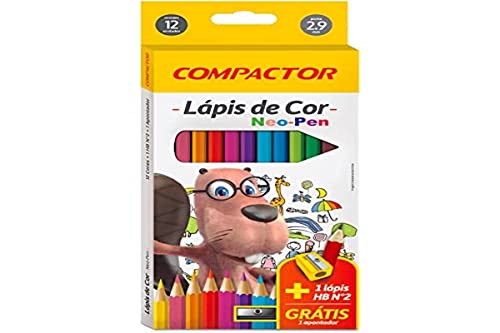 Lápis de Cor Compactor Neo Pen c/ 1 Lápis HB + Apontador 012 Cores
