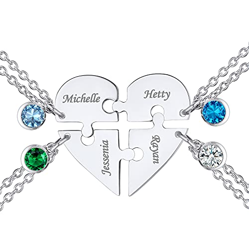 Collier coeur personnalisé 1-4 prénoms avec pierre de naissance pendentif amitié séparable