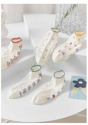 Image of Lefe Liee flower crew socks for women, girls cute Casual cotton socks, ruffle floral ankle socks 5 Pack