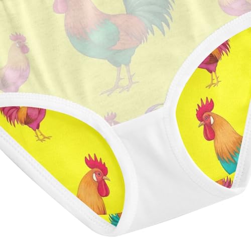 Colorful Roosters Yellow Cotton Toddler Underwear, Cotton Underwear for Girls, 2T–8 Years4