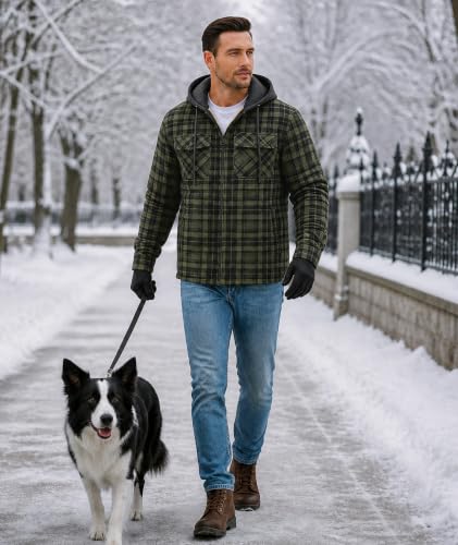 Men's Flannel Jacket Vintage Plaid Zip Up Sherpa Lined Fleece Coat - image 4