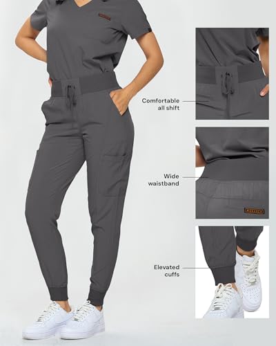 Image of Monarch Uniforms Slim Fit Stretchy Scrubs Women's Jogger Scrub Set Slim Jogger Scrubs with Tuck-In Top for Women