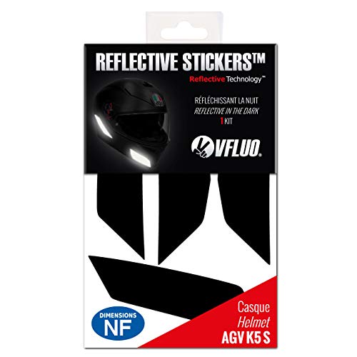 VFLUO K5 S, Kit 5 Stickers rétro réfléchissants Casque AGV K5 S et adaptables Multi-modèles Casques Moto, 3M Technology, Noir