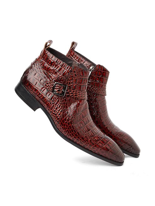 The Alligator Boot for Men | Premium Genuine Leather Brown Dress Boots Classic Stitched Embossed Texture Durable Construction Formal and Casual Occasions | Size 10-image-17