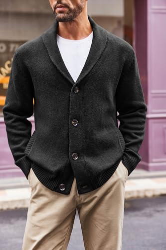 Runcati Mens Shawl Collar Cardigan Sweater Casual Button Down Winter Ribbed Chunky Knitted Sweaters2