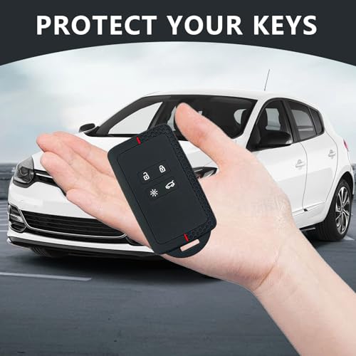 Benaewa 2pcs Key Card Case for Renault, Silicone Key Cover with Keychain, 4 Button Key Fob Holder for Clio Captur (black Grey) - Image 6
