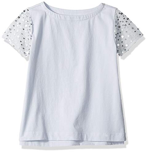 LOOK by Crewcuts - Camiseta con manga de lentejuelas para niñas, Celeste/Plateado, 6-7