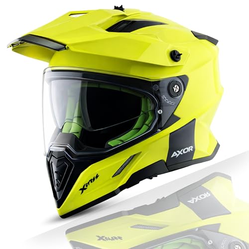 Image of Axor X Cross ISI ECE DOT Certified Full Face Dual Sport Peak Off Road Helmet for Men and Women Neon Yellow Green L
