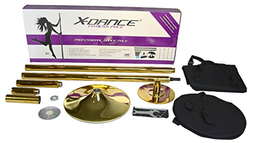 X-Dance Titanium Gold Portable Fitness Exercise Exotic Stripper Pole Dance 45mm with Carry Case