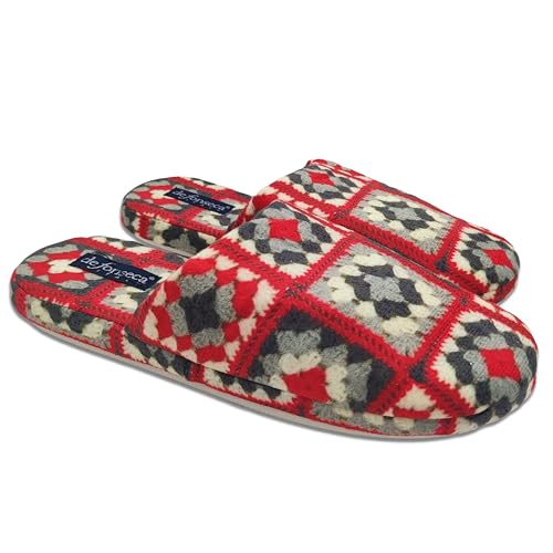 de fonseca Folk Ciabatte Artistiche da Donna, Pantofole in Cotone, Slippers Comode e Lavabili per Casa (Rosso, Sistema Taglie Calzature EU, Adulto, Donna, Numero (range), Media, 38, 39)