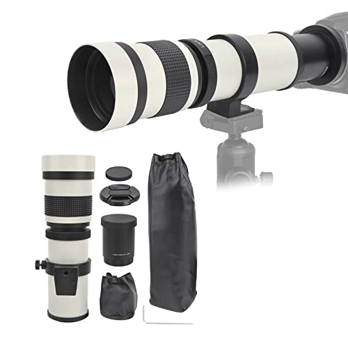 Telescope Lens, 420‑800mm Super Telephoto Zoom F8.3‑16 Manual Focusing Zoom Telephoto Lens Telescope for EF-S Mount Camera, Telephoto Zoom Lens(White)