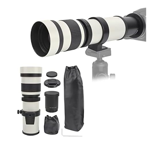 Sharainn Teleskopobjektiv, 420-800 mm Super-Telezoom F8.3‑16 Manueller Fokussierungszoom Teleobjektiv Teleskop für EF-S-Montagekamera, Telezoomobjektiv(Weiß)
