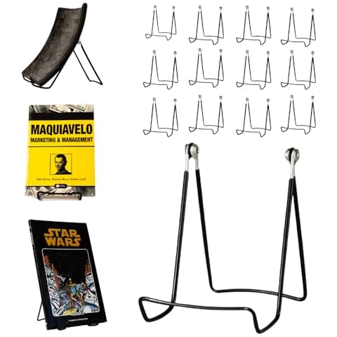 KINGDOM SOLUTIONS MADE IN USA 12-Pack Sturdy & Durable Adjustable Metal Easels to Display Books, Frames, Comics, Plates & More - Unique on the Market Cover