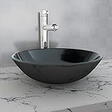 Mokuyary - Lavabo de cristal templado (42 cm), color negro