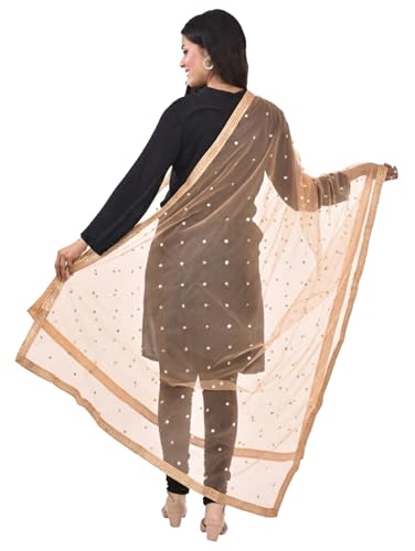 Image of YOUTHQUAKE Women's Net Embroidered Full Size Dupatta With 4 Side Golden Lace