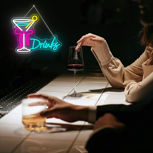 Image of Drink Bow Cocktail Glass Neon Sign LED Neon Light Up Sign for Wall Home Decor Bedroom Business Club Party Bars Shop USB Powered Really Pretty Neon Decor