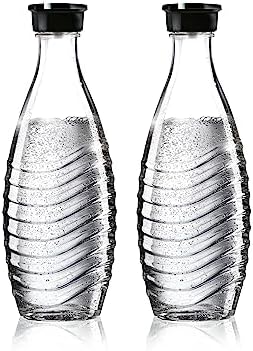 Sodastream Szklana karafka - szklane butelki, kompatybilne z gazatorami wody Crystal & Penguin, przezroczysty/czarny, 0,75L, opakowanie 2 (2 x 0,75L), opakowanie może się różnić