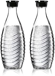 Sodastream Szklana karafka - szklane butelki, kompatybilne z gazatorami wody Crystal & Penguin, przezroczysty/czarny, 0,75L, opakowanie 2 (2 x 0,75L), opakowanie może się różnić