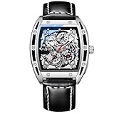 RORIOS Orologio da Uomo Automatico Meccanico Orologio con Cinturino in Pelle Luminoso Orologio Tonneau Scheletro Orologio da polso