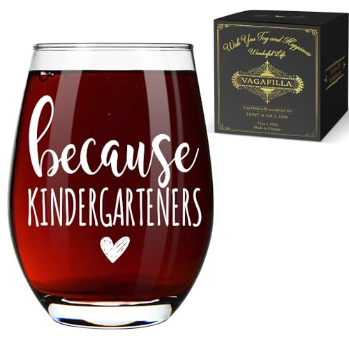 Teacher Appreciation Gifts Because Kindergarteners Stemless Wine Glass 15oz,teacher birthday gifts for women,Teacher Christmas Gifts, Teacher Gifts for Christmas,Kindergarten Teacher Gifts -94