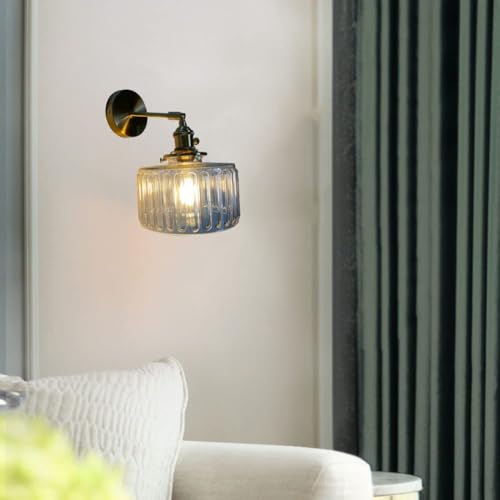 Image of Vintage Wall Sconces with Switch Glass Shade Modern Brass Wall Light Fixtures E27 Base Bedside Wall Mounted Lamp for Bedroom Bathroom Living Room Farmhouse Vanity (Transparent-2Pcs)