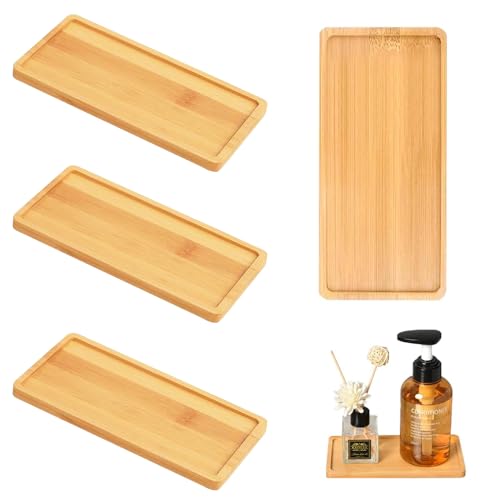 4 Stück Bambus Tablett Rechteckige, Untersetzer, Holz Servierplatte, Bambustablett Bambusuntersetzer für Untersetzer Tee Kaffee Kuchen 17,8 x 8,7 cm