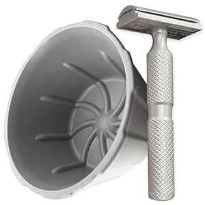 Gray Shaving Bowl with Ridges and Aluminum Double Edge Safety Razor Bundle