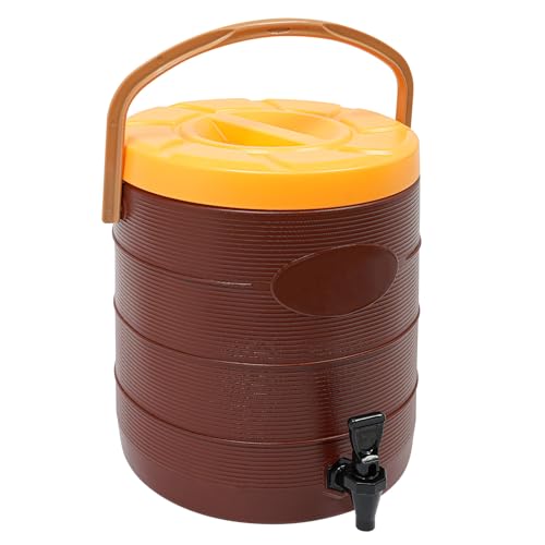 Insulated Beverage Dispenser 6.6Gal Hot and Cold Drink Dispenser with Faucet, Portable Outdoors Drink Container Water Cooler Jug for Camping, Stainless Steel Bucket for Canteen (Brown, 6.6Gal)
