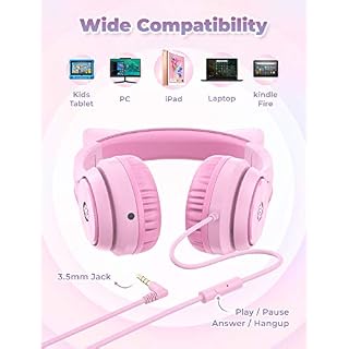 iClever Casque Audio Enfant à Oreilles de Chat Lumineuses LED avec Microphone, Port partagé, Volume limité à 94dB pour… – Image 6