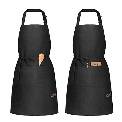 Viedouce 2 Piezas Delantales Algodón,Ajustables Delantal Cocina con Bolsillo,Negro Delantale de Cocina para Mujer Hombre,Delantal para Barbacoa Chefs Cocina Hornear