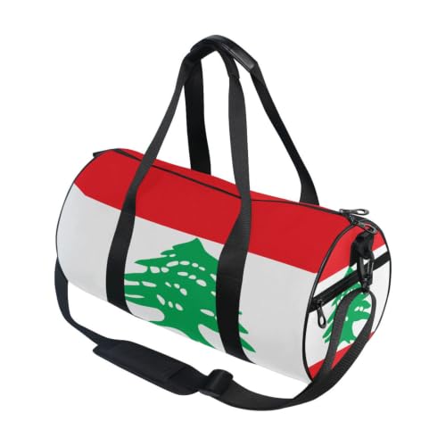 Bolsa de gimnasio unisex con bandera de Líbano, maleta de lona ligera con compartimento