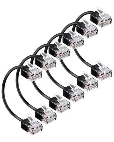 Slim Cat6a Ethernet Patch Cable 25CM,28AWG Ultra-Short High-Speed Internet Network Cable with RJ45 Connectors 1000Mbps for Routers,Patch Panels, Switches (Black 6-Pack)