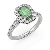 1.50 Carat 100% Natural Diamond Cut Emerald (7 mm * 5 mm) & Diamond Halo Ring for Women's in Platinum Size R