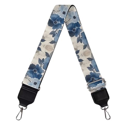 Image of Guitar Bag Strap, Blue Flower Pattern, 30-50.3 Inches, Polyester, Adjustable, Comfortable, Wide Range of Uses