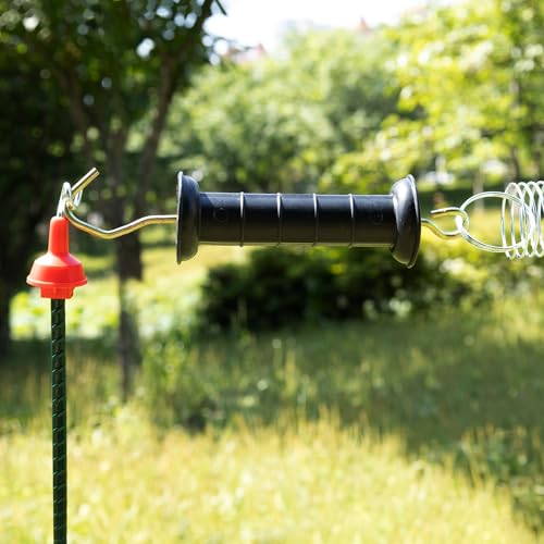 6 Pcs Plastic Electric Fence Gate Handle, Gate Handle Insulators with Spring, Outdoor Black Stainless Steel Plastic Fence Gate Handle, Gate Connector, Electric Fence Wire Handle