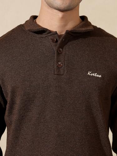 Image of Kvetoo Men's Wool Polo Collar Neck Winter Sweater Full Sleeve Solid Pullover for Casual Office Wear