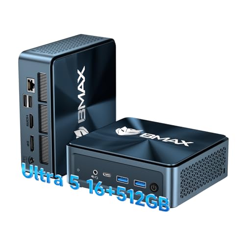 BMAX Mini PC Intel Core Ultra 5 115U(bis zu 4,2GHz, 8C/10T), 16GB LPDDR5 & 512GB NVMe SSD(max 4TB), 4K@60Hz, Mini Computer Win 11 Pro, Wifi6/BT, mit NPU Intel AI Boost Für KI Tools effizient