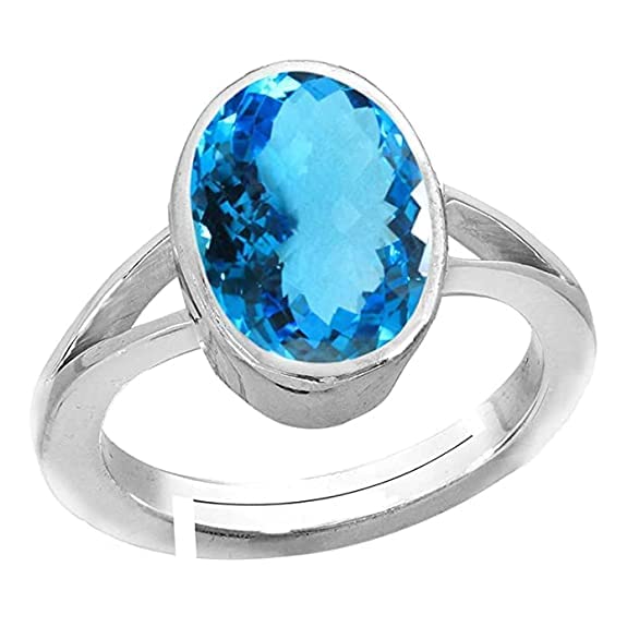 Bague plaquée argent avec topaze bleue pour homme et femme taille S