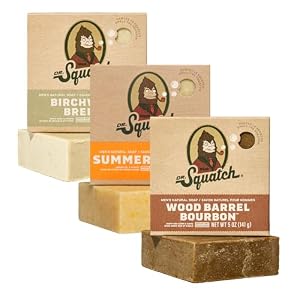 Dr. Squatch Natural Men’s Bar Soap – Cold Process Body Soap Bar with Natural Oils – Gifts for Men – Birchwood Breeze, Summer Citrus, Wood Barrel Bourbon (142g, 3 pack)