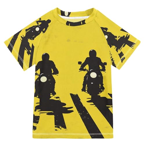 Boys Swing Shirts Motorcycle Run Yellow Sport Rashguard Short Sleeve Kids T-Shirts Sun UPF 50+