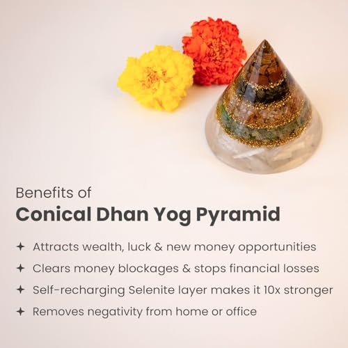 Image of Astrotalk Conical Dhan YOG Resin Pyramid with Selenite Base | Home Decor Items for Wealth, Money & Business Growth | Vastu Items for Home & Mandir | Decorative Items for Living Room