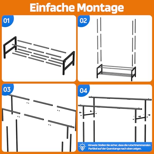 ZHKINGGS Kleiderstange für Schlafzimmer - Doppelte hängende Kleiderstange mit Schuhregal & 4 Kleiderhaken, Tragbare Kleiderständer für Wohnzimmer, Wäsche, Geschäft (Klassisch, Schwarz)