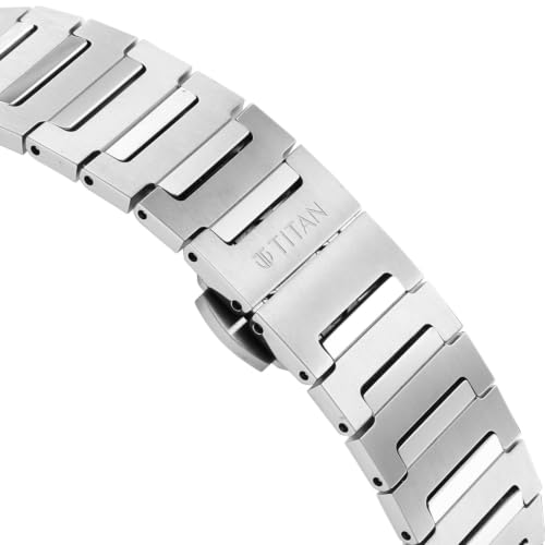 Image of EDGE Meister with Quartz Analog 2 Hands + Date Display Brown Dial Solid Link Grade 5 Titanium Strap Watch for Men - 10065TM01