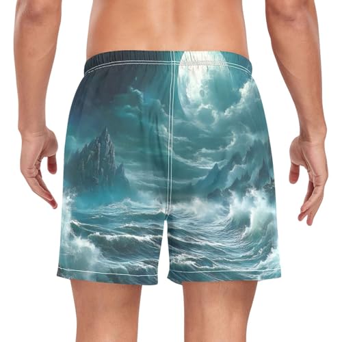 Sea Moutains Landscape Mens Swim Trunks with Liner, Cool Quick Dry Beach Swim Shorts, Swimwear Bathing Suits S2