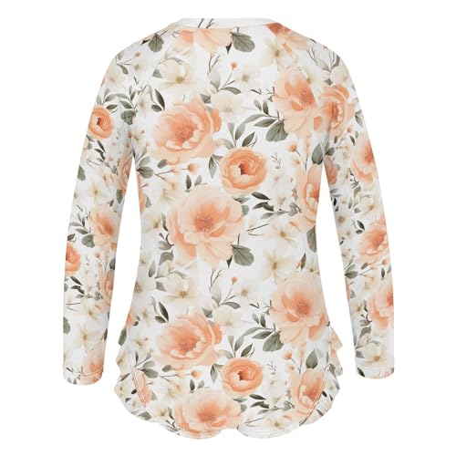 Peach Bloom Flower Floral Girls Long Sleeve Swimsuit UPF 50+ Rashguard Swimwear One Piece Bathing Suit 212172882