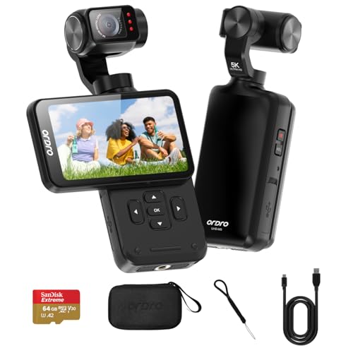 ORDRO M5 Video Camera, Vlogging Camera, 3-Axis Gimbal Stabilization, 4K 60fps, Face Tracking, 3.5inch Rotatable Touchscreen Vlog Camera for YouTube