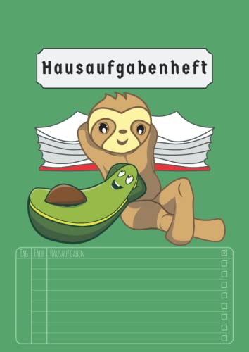 Hausaufgabenheft: Faultier Grundschule Mädchen Junge Jungs | Din A4 Ohne Datum | 50 Blatt | Grün | Version 2022/2023