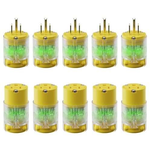 AIDA Lighted Plug & Connector Set, NEMA 5-15P/5-15R, 15A, Yellow